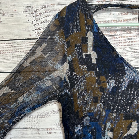 For Love & Lemons Navy Print Silk Leather Cuffs Back Tie V Neck Blouse Medium - Picture 11 of 14